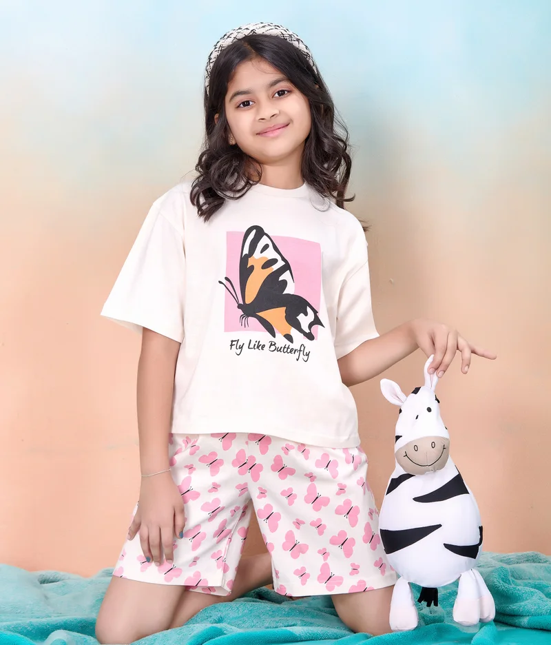 Artemea  Fly Like Butterfly print Girls Premium Short  set (2pc set -Top & Bottom) for Women | Best Price UAE